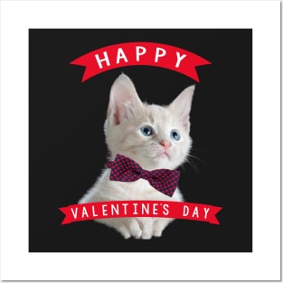 Lovely Cat With Red And Blue  Bow Tie Happy Valentine's Day Posters and Art